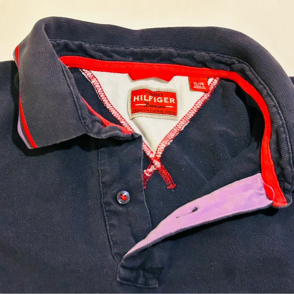 Tommy Hilfiger Dark Blue Polo with Red and Purple Trim